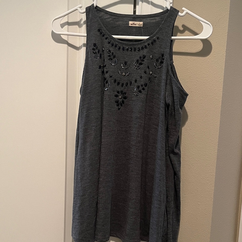 Hollister Dark Gray Embellished cold shoulder long sleeves